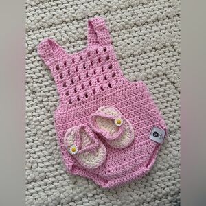 Newborn Pink Crochet Outfit & Sandals